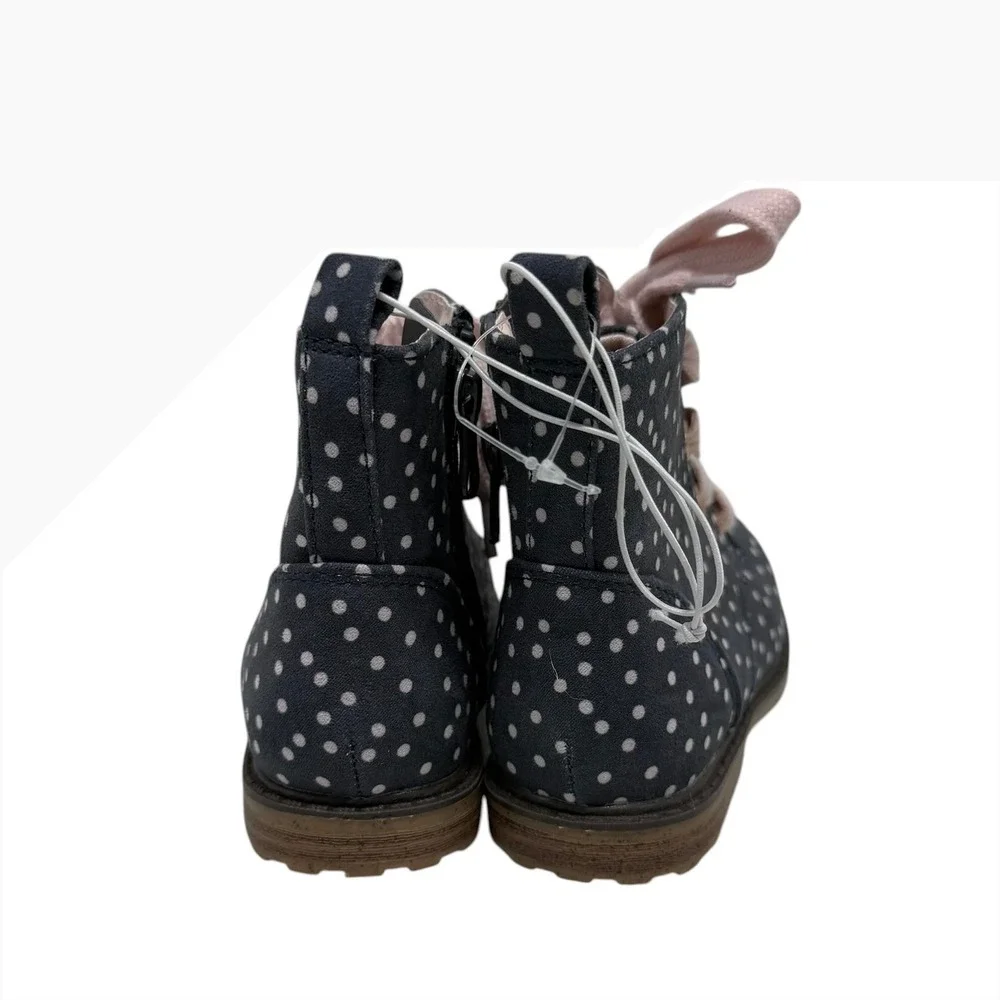 Cat & Jack Toddler Girls Navy Polka Dot Lace Up Side Zip Ankle Boots Size 8